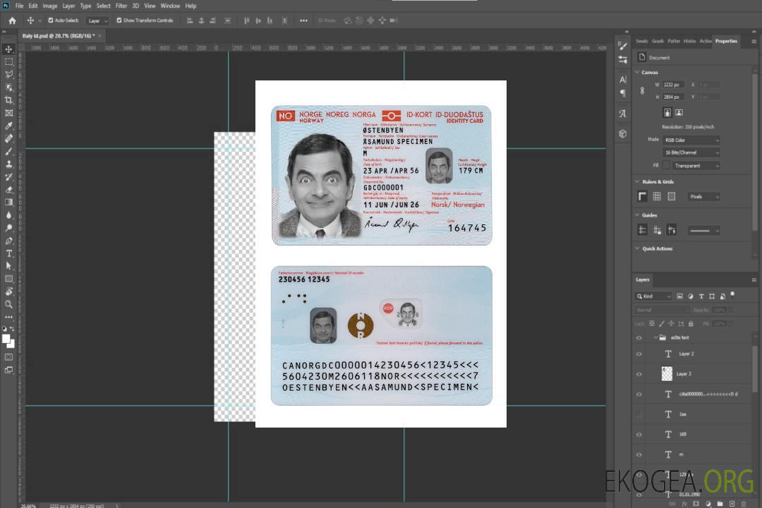 Carte d'identité norvégienne 2021-présent template Carte d'identité norvégienne 2021-présent template